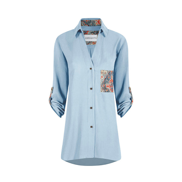 Camisa larga baby blue Lili