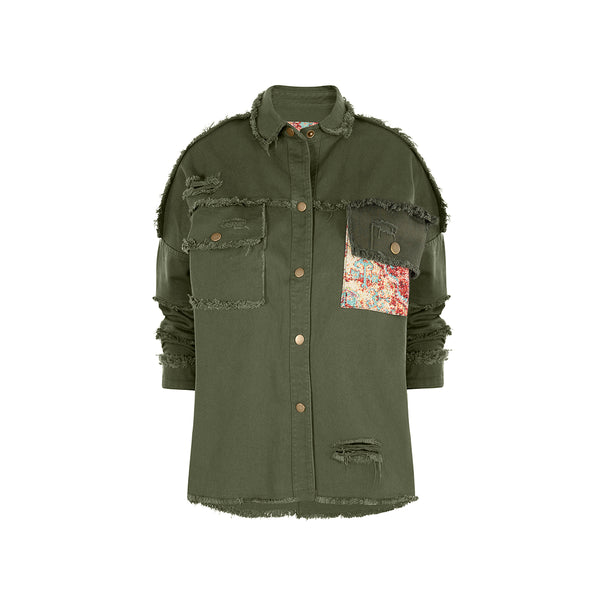 Shacket olive green arabesco-red Martina